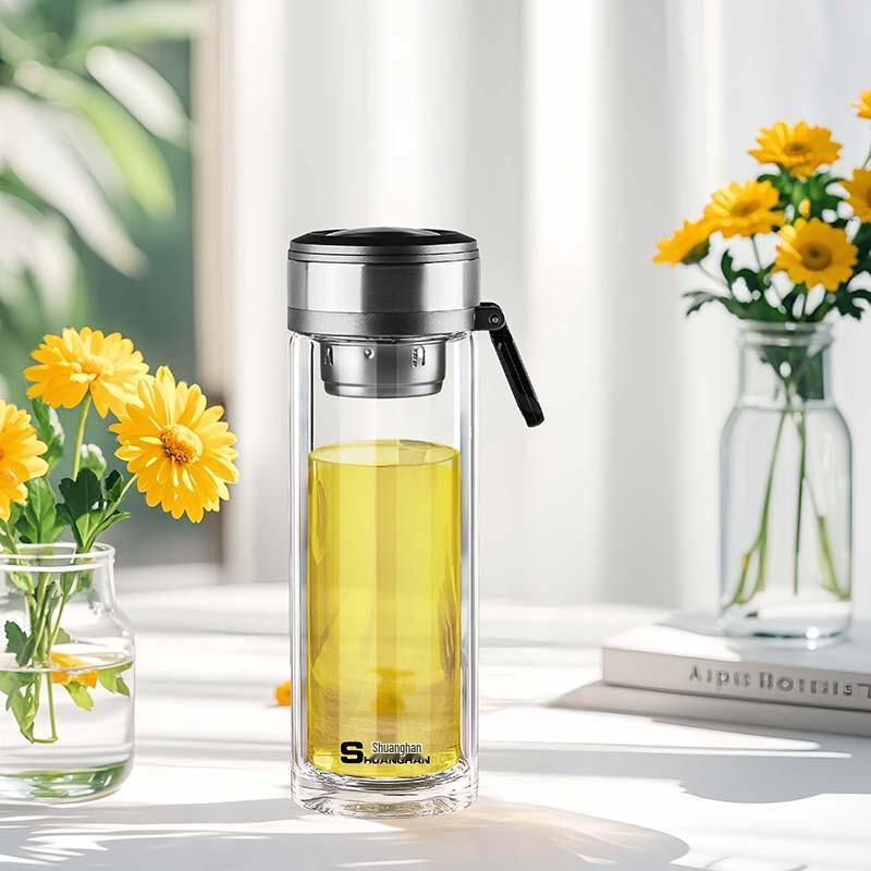 Shuanghan Portable Double-Layer Borosilicate Glass Tea Cup
