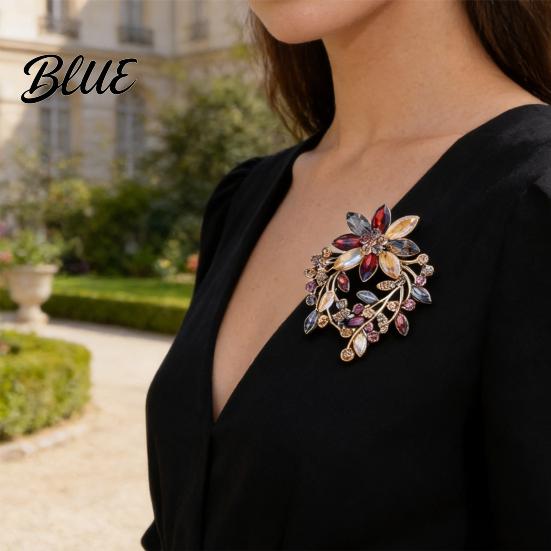 Alloy Swan Brooch Rhinestone Wreath Artificial Gemstones Lapel Pin Retro