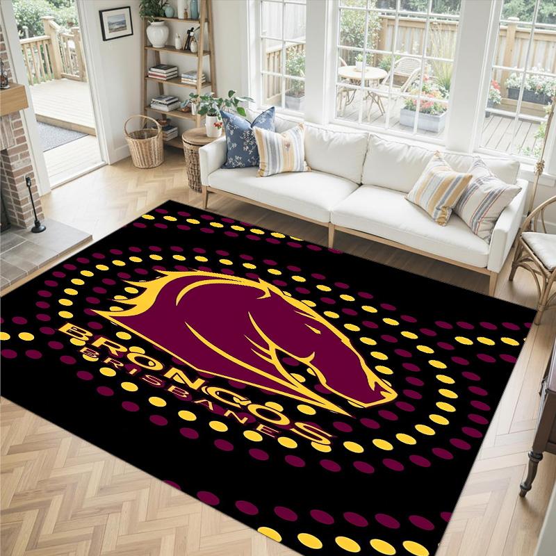 Brisbane Broncos Design Crystal Velvet Carpet Cozy Non?Slip Printed Rug For Bedroom Living Room Entrance