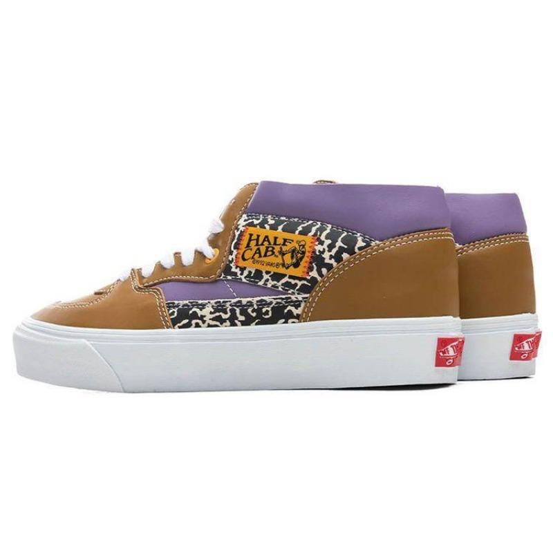 Vans Half Cab Vault EF VLT LX unisex canvas casual lightweight breathable mid-top skate shoes brown purple cow print VN0A5HZV9N3