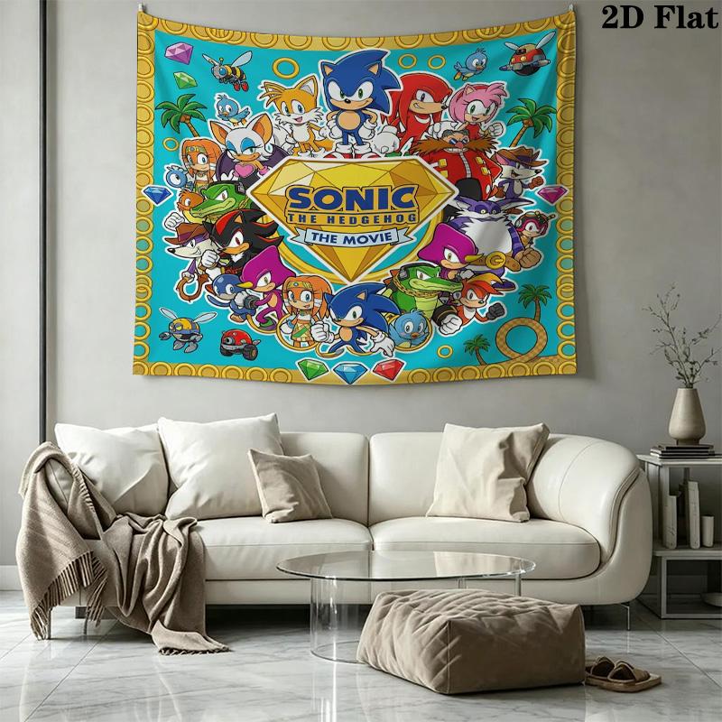 Sonic Hedgehog Wall Tapestry Aesthetic Wall Hanging Printed Fabric Blanket Decorative Tapestries For Bedroom Living Room Home Decor