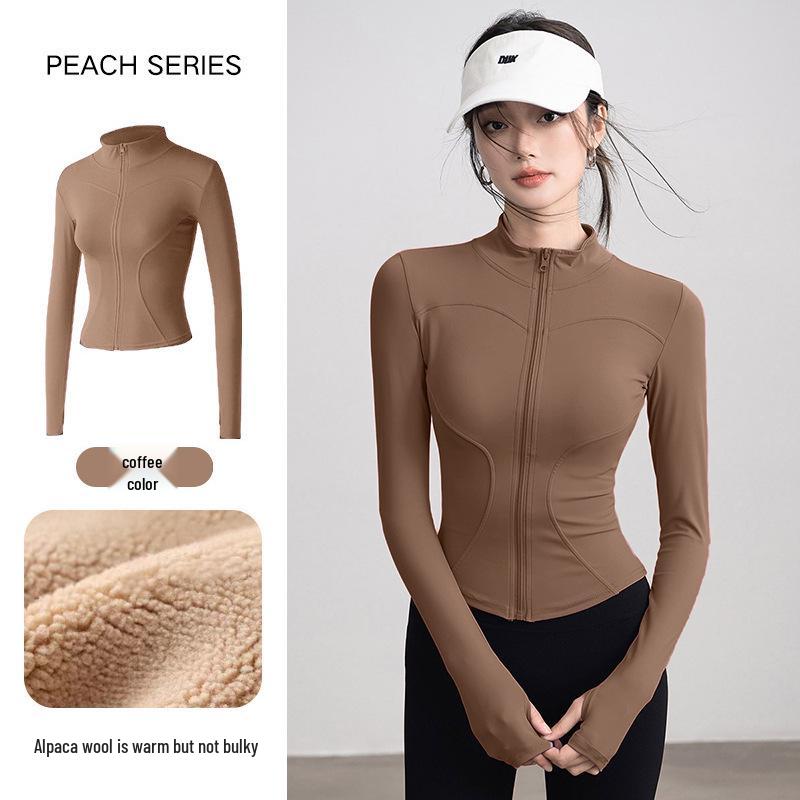 Women's Plus Velvet Sports Jacket - Slimming, Versatile Yoga Wear, High-End Feel, Warm Top for Running & Fitness