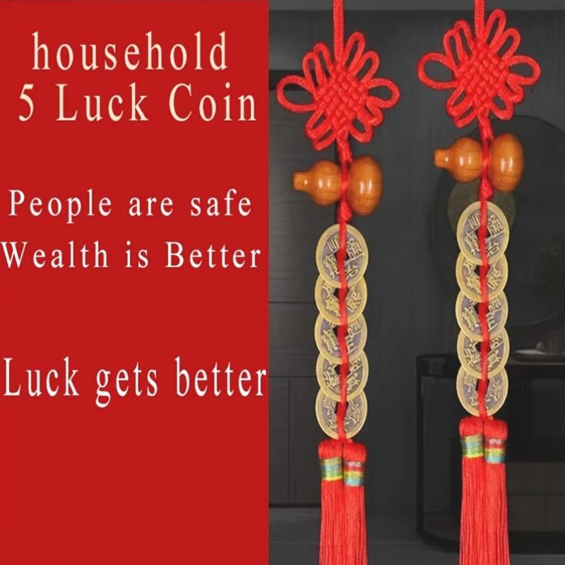 2pcs Chinese Feng Shui Coin Charm, Five Emperor Coins Gourd Decor for Door, Wealth Attracting Hanging Ornament