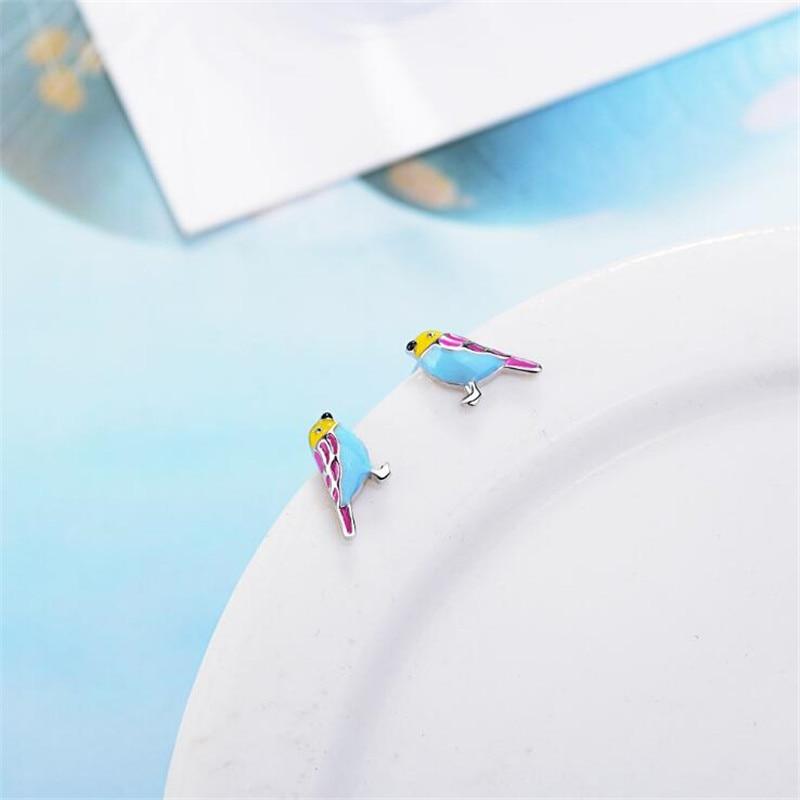 New Exquisite Colorful Cute Animal 925 Sterling Silver Jewelry Drop Glaze Epoxy Sweet Bird Women Personality Stud Earrings SE645