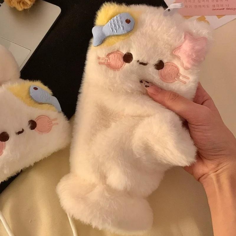 Lovely Cat Cartoon Flip Plush Gloves Warm Cold Student Gloves Women Winter Outdoor Soft Thickened Half Finger Touchscreen Gloves