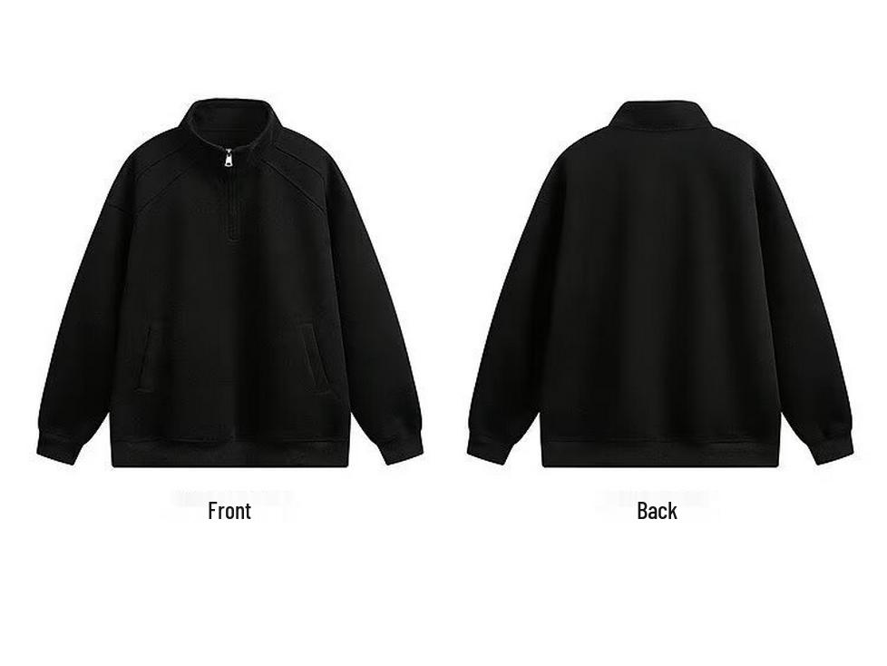High Street Men's Stand-up Collar Half-Zip Hoodless Pullover Long-Sleeve Hoodie