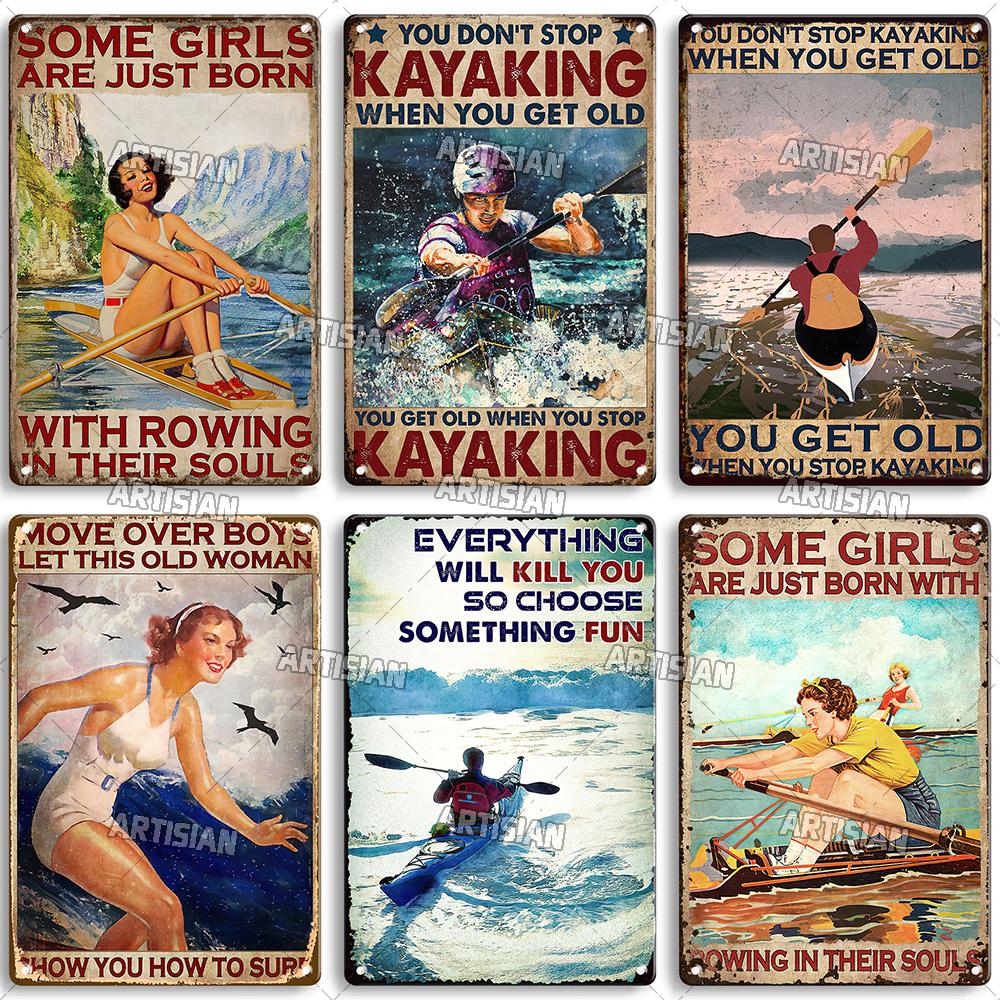 Artisian Rowing Metal Sign Surfing Tin Poster Kayaking Sport Decorative Plate Wall Decor Garage Bar Pub Club Hotel Cafe Kitchen