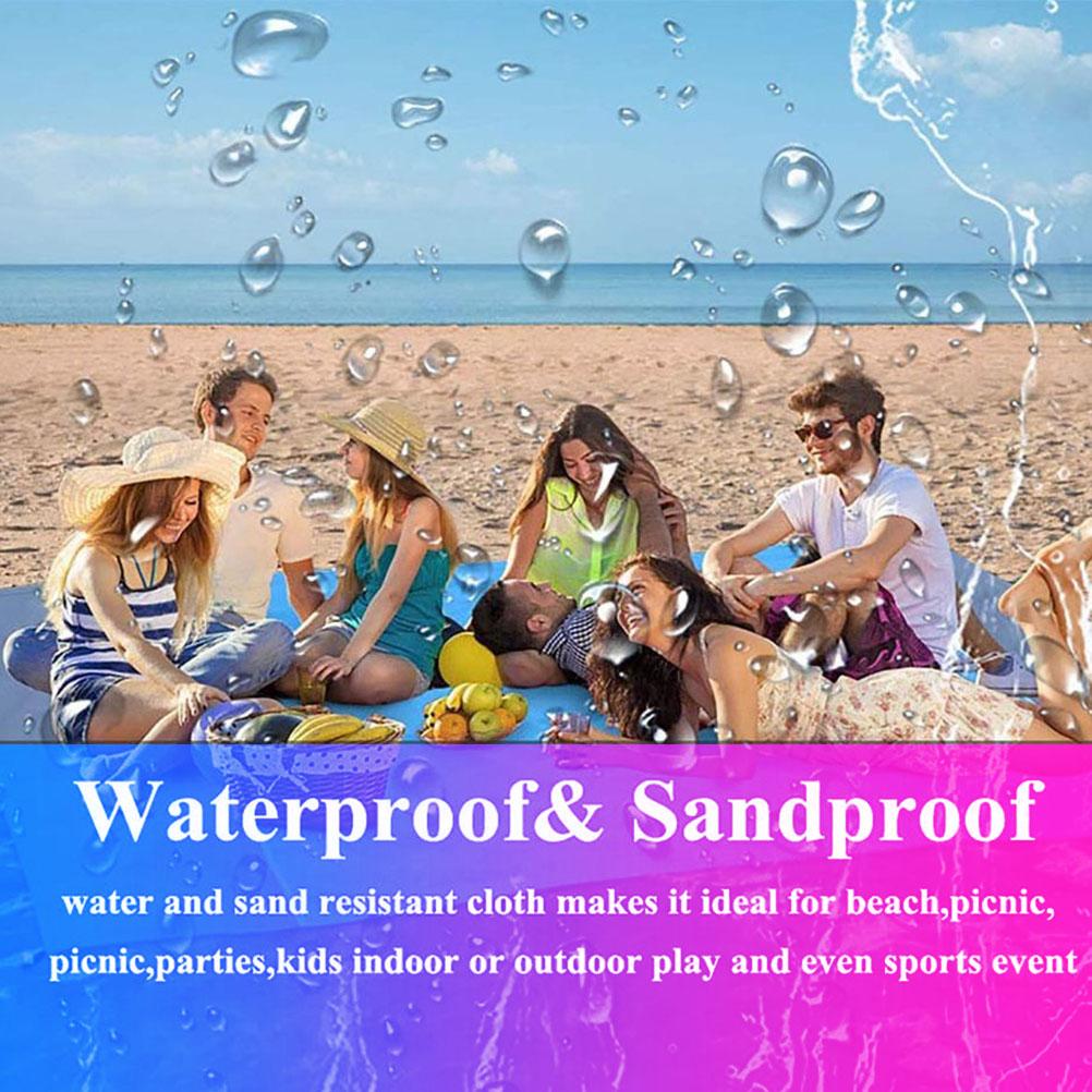 Beach Blanket Large Size 86.7 In * 70.9 In Outdoor Sandproof Picnic Blanket Nylon Beach Mat with 4 Stakes for Travel