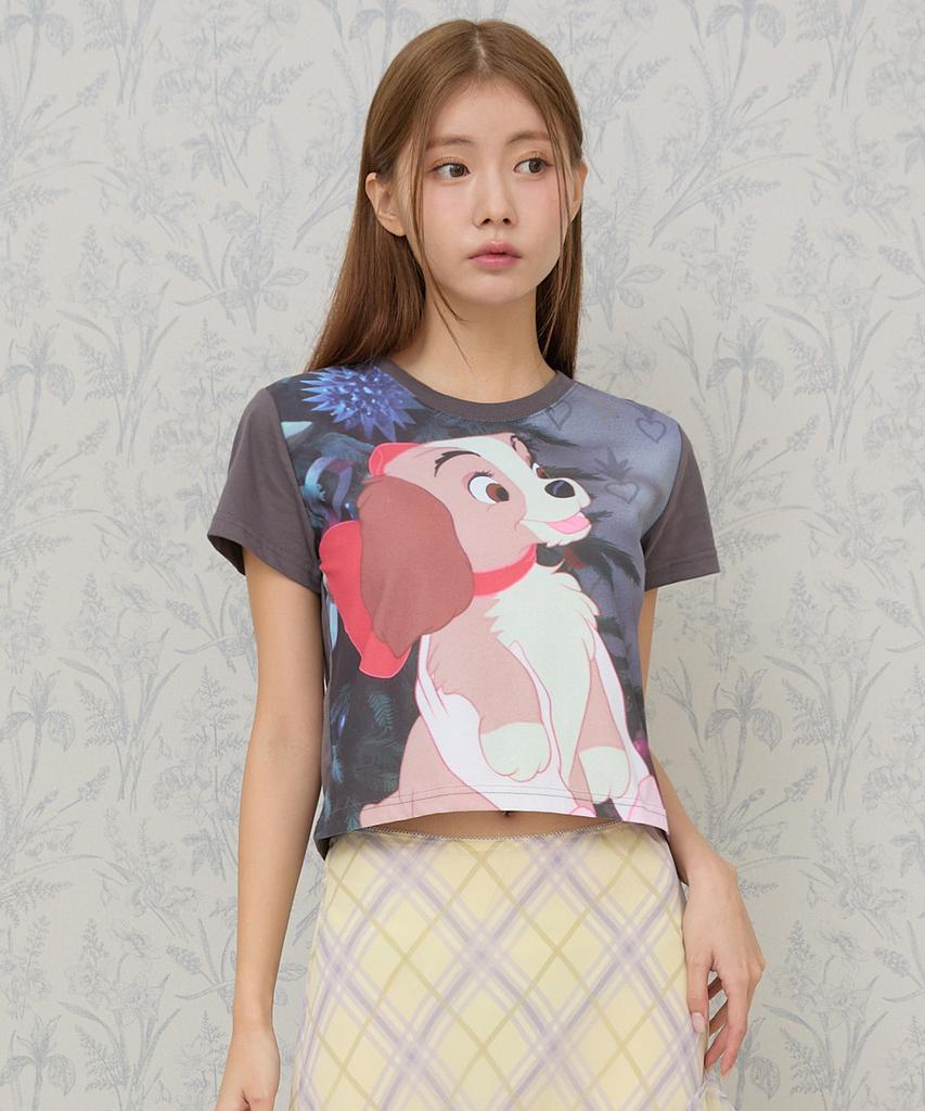 WAIKEI Lady And The Tramp_Printed Short Sleeve T-Shirt Charcoal