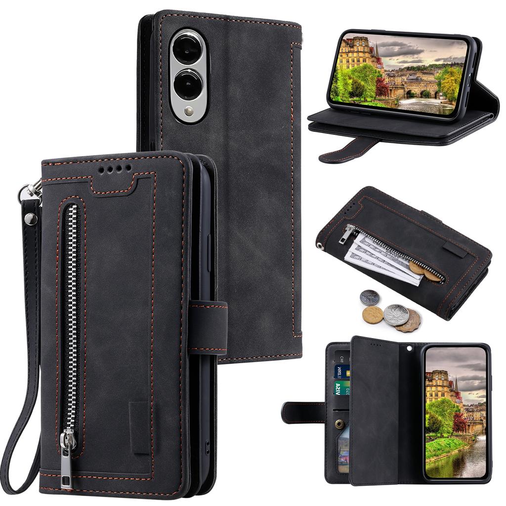 For Samsung Galaxy S25 Edge Case PU Leather Phone Cover with Zipper Wallet 9 Card Slots