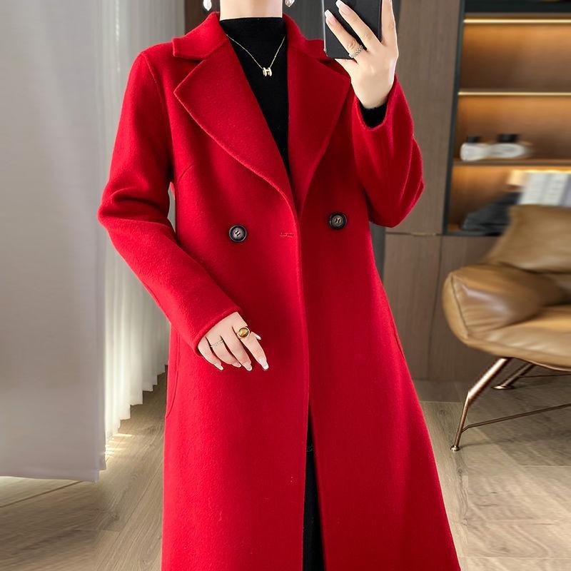 Wool Double-sided Woolen Middle-aged Mother Coat Women's Autumn and Winter Long Over-knee Slim-fitting and Thin Autumn and Winter Coat