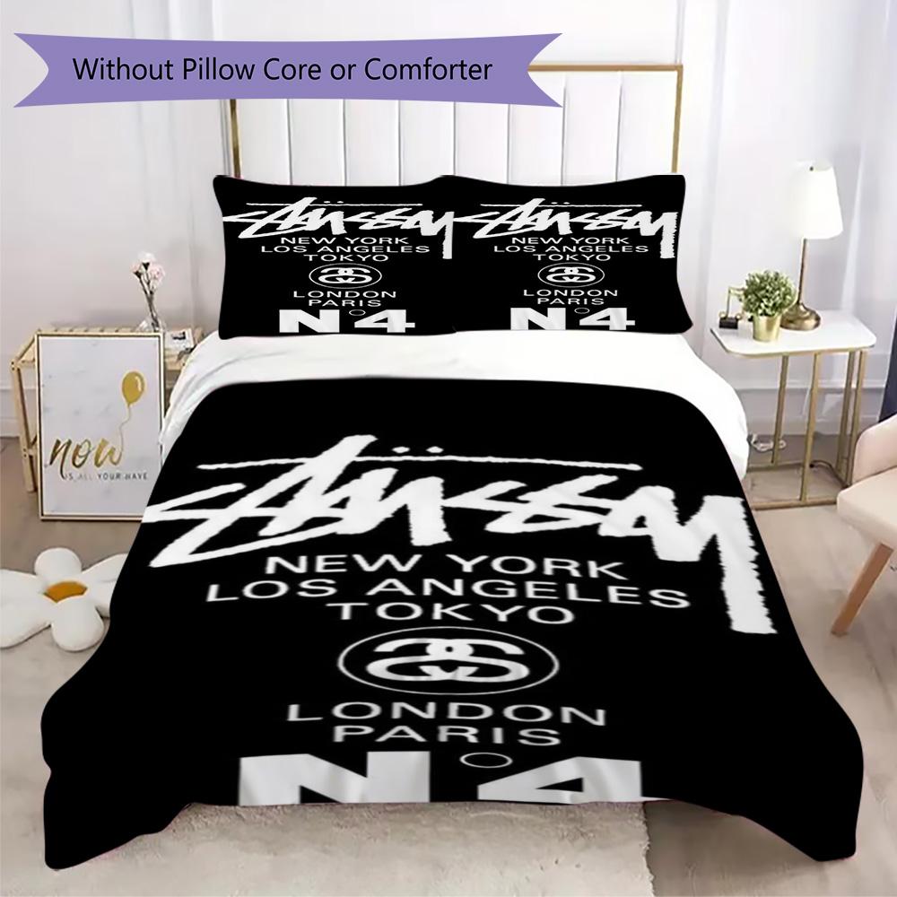 Gradient Neon City Logo 3Pcs Bedding Set, Rainbow Street Sign Duvet Cover & 2 Pillowcases