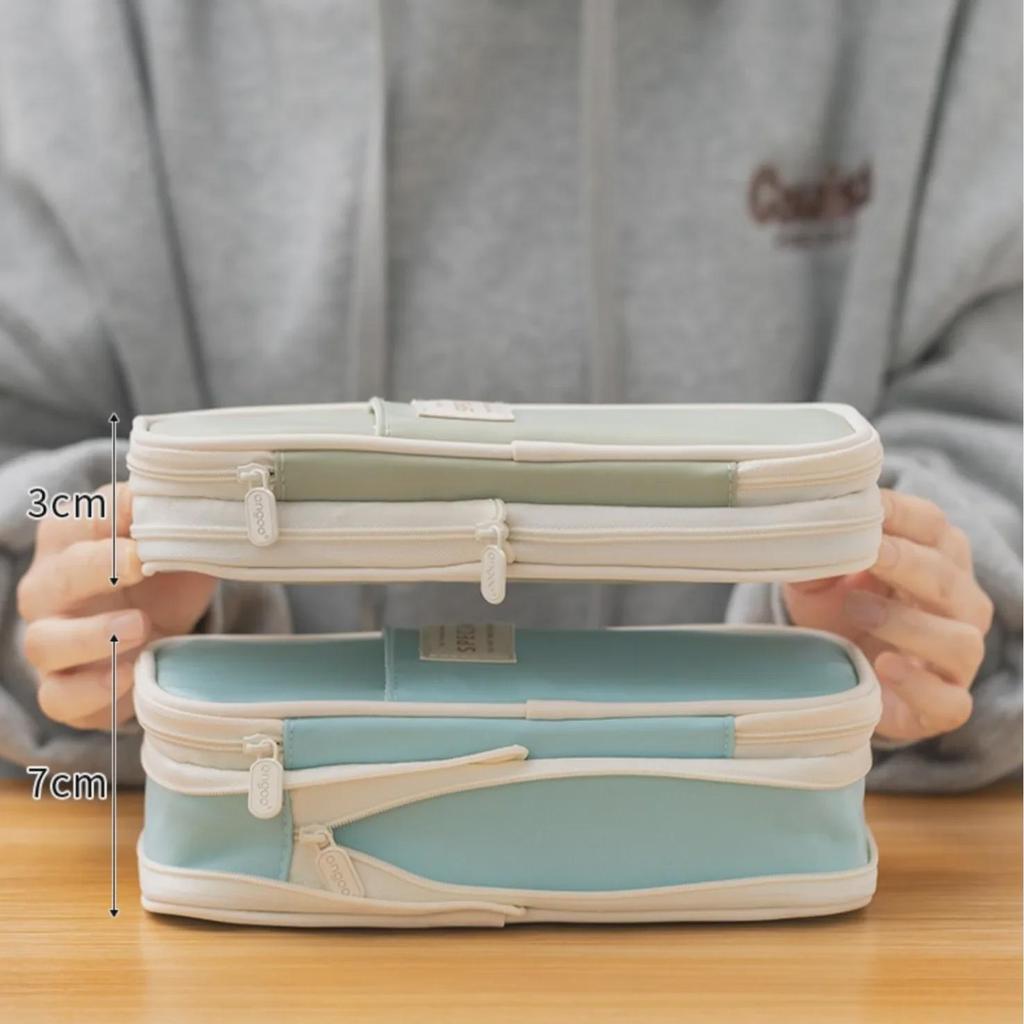 Macaron Colorblock Large Capacity Art Student Pencil Case - Double Layer Oxford Cloth Paintbrush Storage Bag