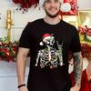 Christmas Santa Skull T Shirt Streetwear Unisexs Clothing Trendy Short Sleeve ONeck Tee Top Christmas Lights Skeleton Street Tees