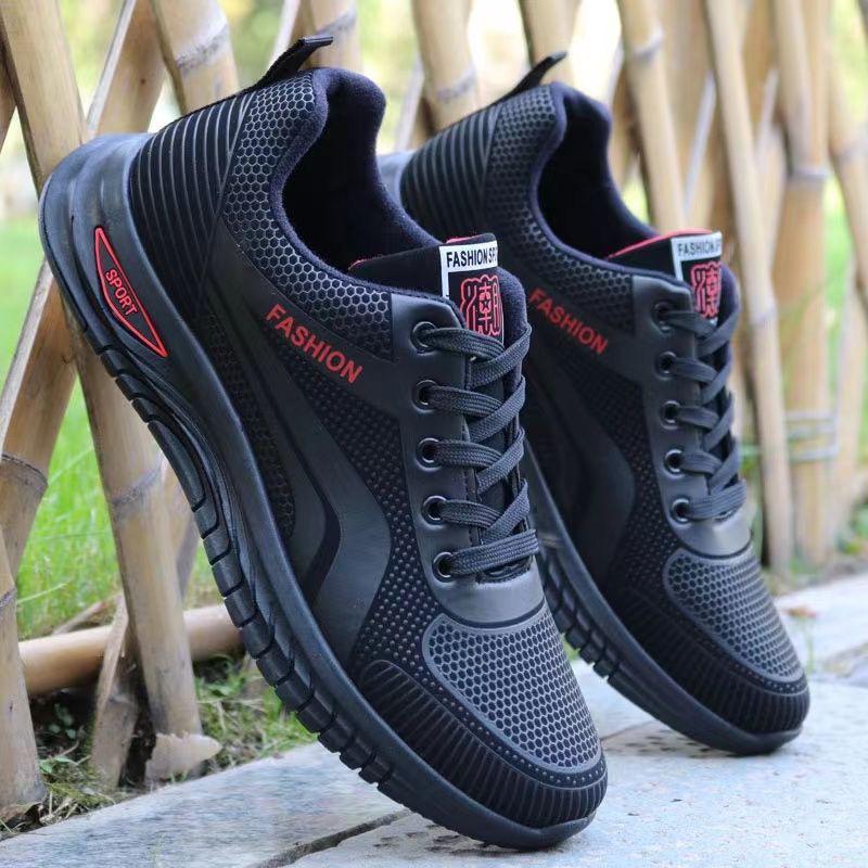 Men's Waterproof Black Leather Sneakers - Thick-Soled, Non-Slip, Soft Sole, Wear-Resistant, Versatile Casual Running Shoes
