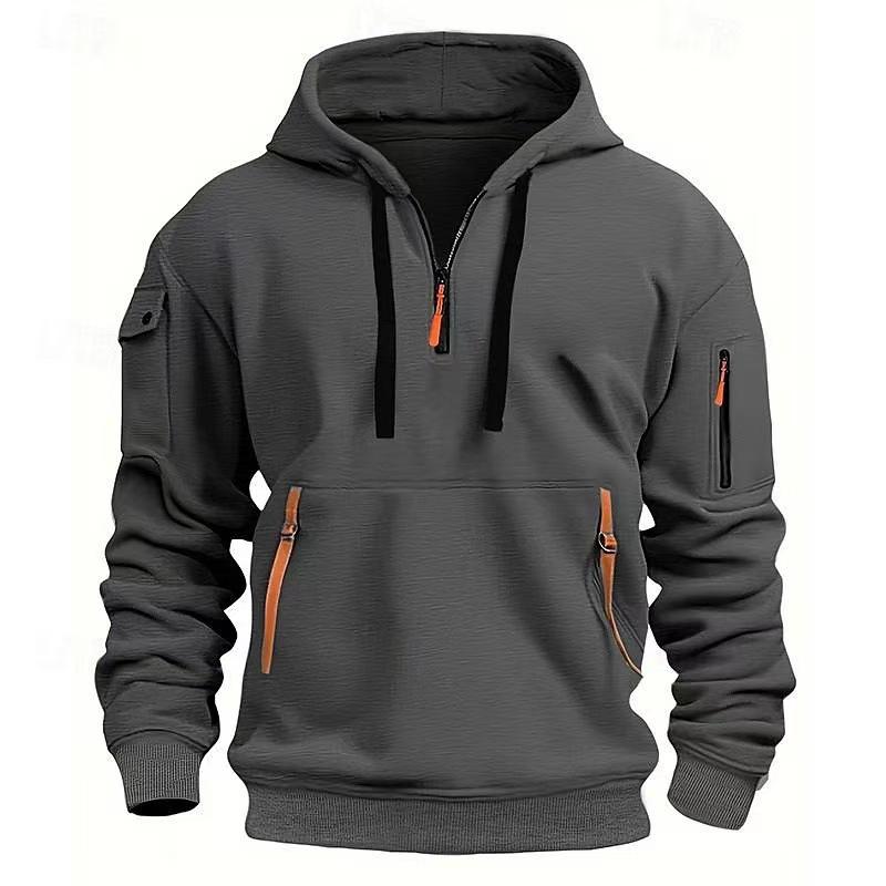 Men's Fall and Winter Half-zip Casual Sweatshirt Youth Hooded Workwear Jacket