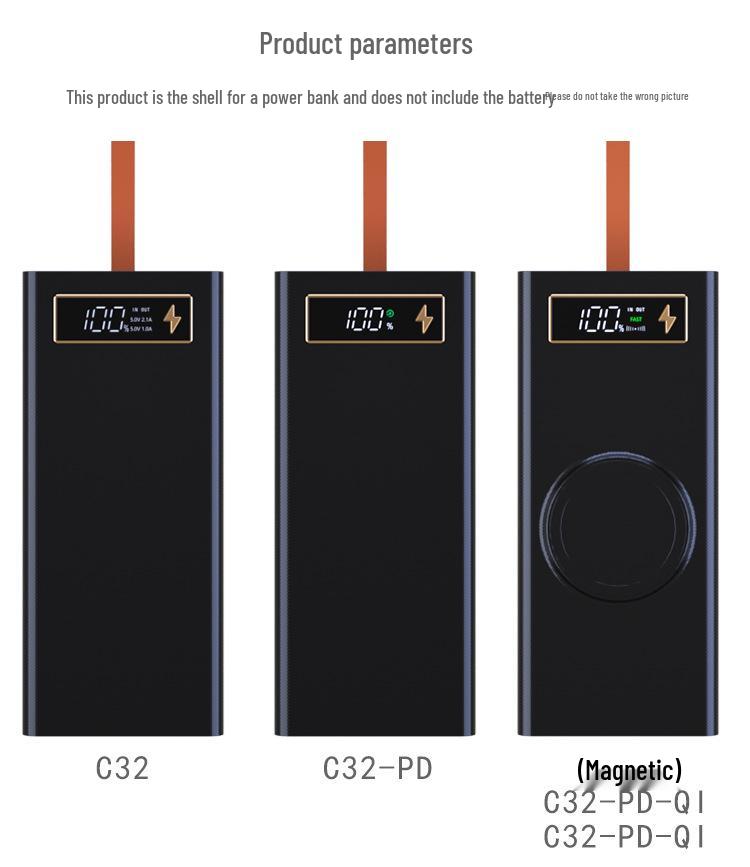 Scocca per Power Bank DIY Senza Saldatura a 32 Sezioni con Ricarica Wireless