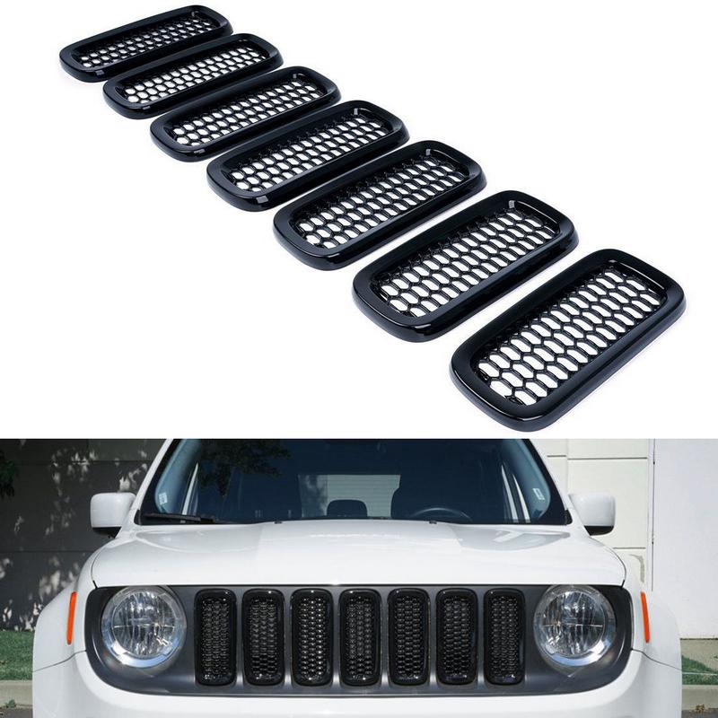 7 pezzi/set Griglia Anteriore a Rete Copertura Inserti Griglia Trim Per Jeep Renegade 2015-2018