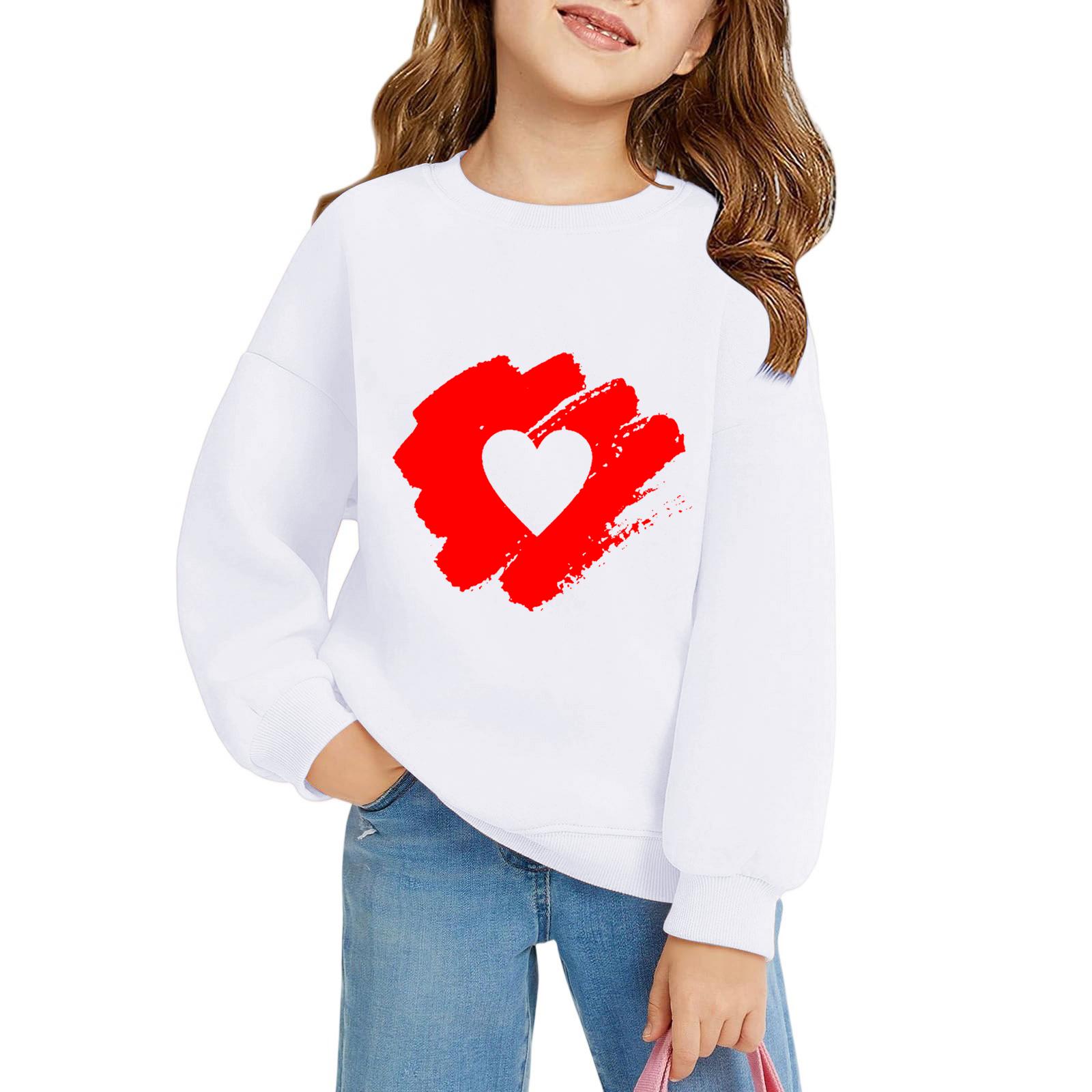

Girls Round Neck Pullovers For Kids Printed Baby Tops Valentine s Day 160 білий