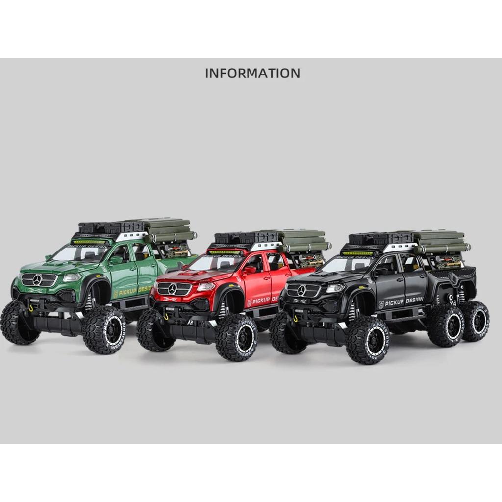 1/28 BENZ  X-CLASS 6X6 Camping Off-road Vehicle Alloy Car Model Sound and Light Children's Toy Collectibles Birthday gift