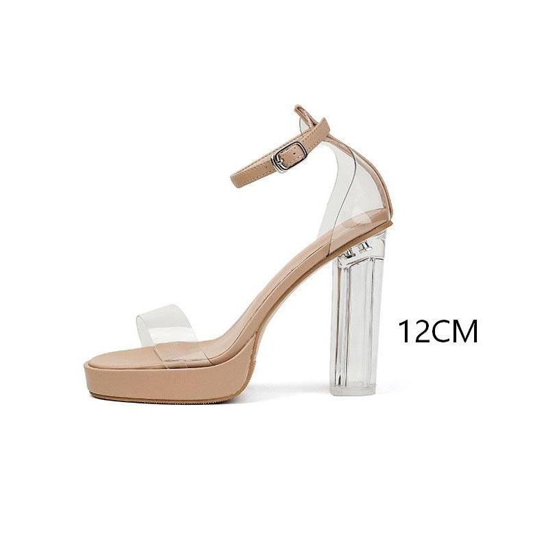 Klare Transparente Sandalen mit Absatz für Damen Offene Zehenpartie Knöchelriemen Elegante Schuhe Damenmode PVC-Sandalen Sandalias De Mujer