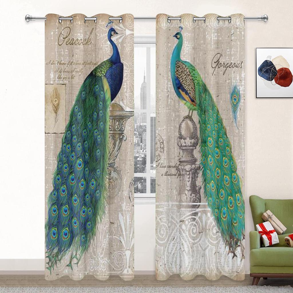 3D Animal Peacock Aesthetic Pattern Sunshade Curtain 2 Pieces of Living Room Bedroom Home Decoration Bed Empty Hook