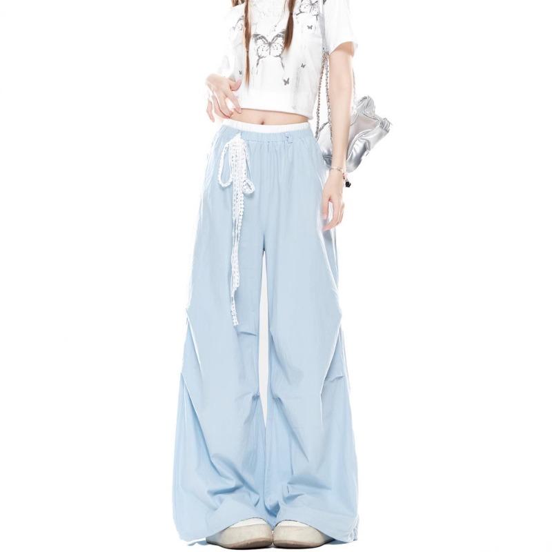 Blue overalls women's dopamine new summer casual quick-drying straight sports wide-leg pants