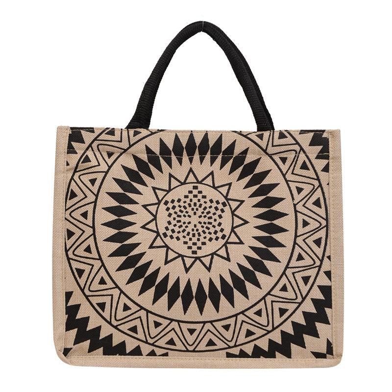 

2025 новая льняная сумка на плечо геометрическая ретро простая сумка для покупок для хранения большая вместимость портативная сумка-тоут