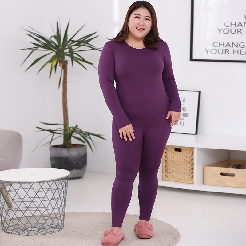 2pcs Warm O Neck Solid Color Thermal Underwear High Quality Plus Size Long Johns Women Shaped Sets M-10XL
