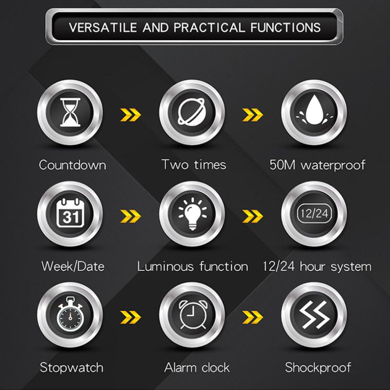 SANDA Watch Cool Trend Multifunctional Sports Waterproof Dual Display Electronic Watch