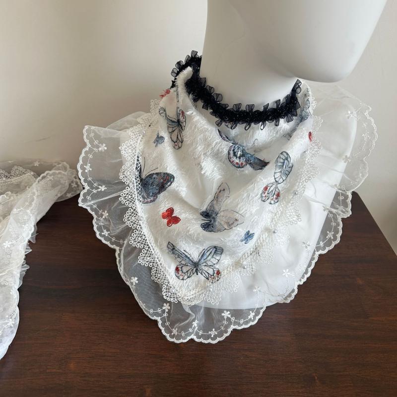 French Vintage Lace Triangle Scarves Butterfly Floral Headscarf Fashion Bandanas Turban For Girls Travel Photo Headband