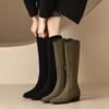 Autumn and winter women's suede fashion boots, black pointed zipper high-heeled boots, new square-heeled leather boots, Korean version of high boots