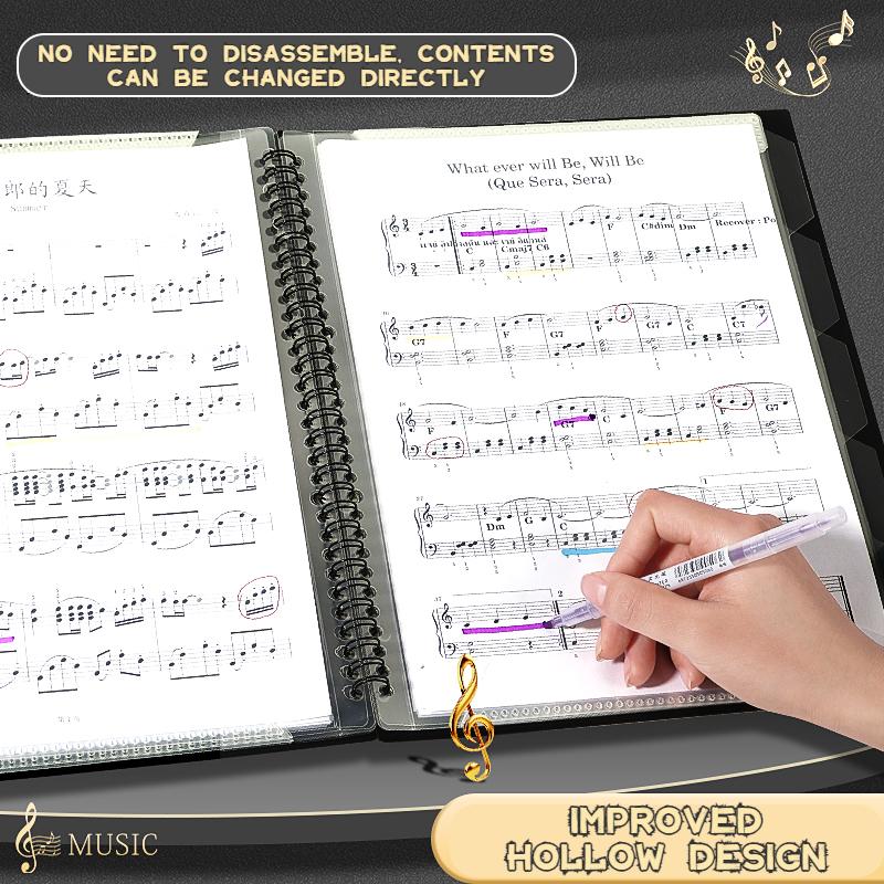 A4 PP Frosted Music Sheet Folder 20 40 60 Pockets Waterproof Durable with Index Tabs for School Supplies Stationery Office Desk