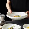 High-end Ceramic Western Food Pasta Plate Creative White Oval Salad Bowl 10 Inches Thick Edge Dessert Plate Restaurant Tableware