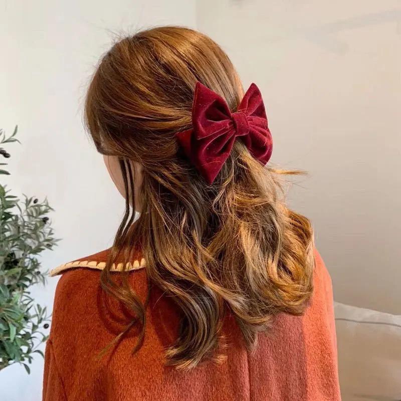 Velvet Double-Layer Bow Hair Clip - Korean Style.