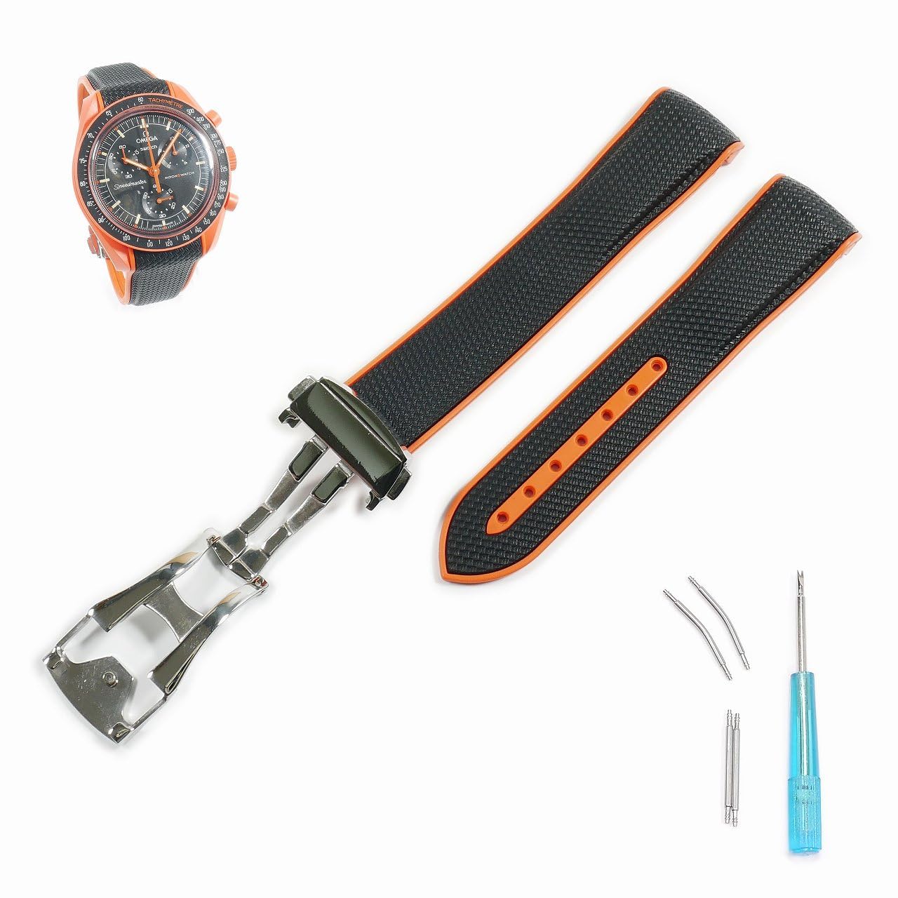 

Каучуковый ремешок Swatch x OMEGA с D-образной пряжкой (Черный и Оранжевый/ЛАВА)