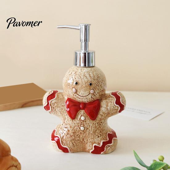 Christmas Soap Dispenser Ceramic Dispenser, Gingerbread Man House Bear Liquid Hand Container Container, Refillable Shower Gel Lotion Bottle