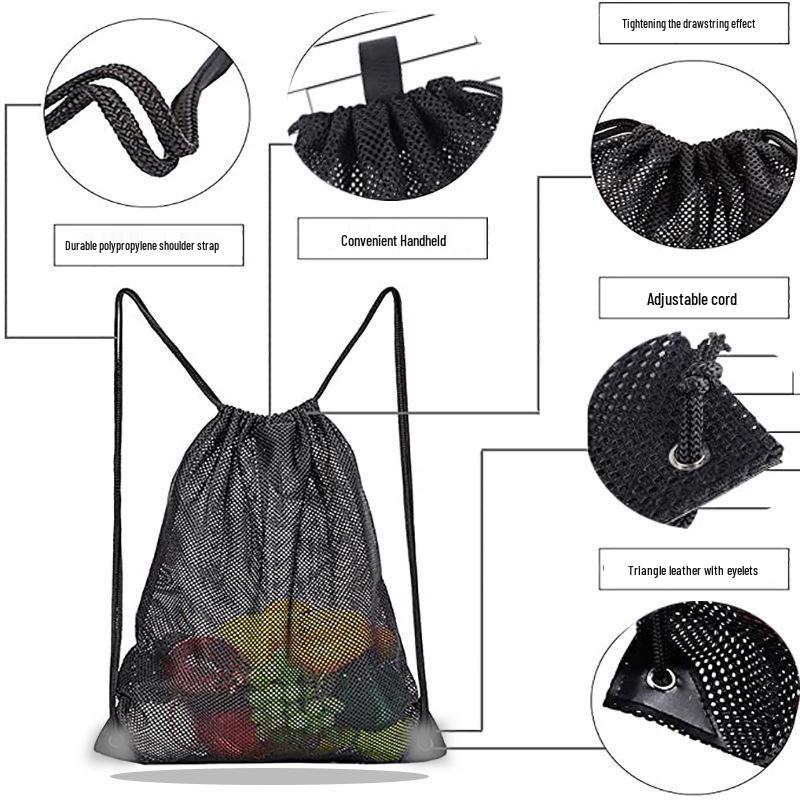 Portable Mesh Drawstring Bag for Groceries, Beachwear, Gym Gear, and Laundry