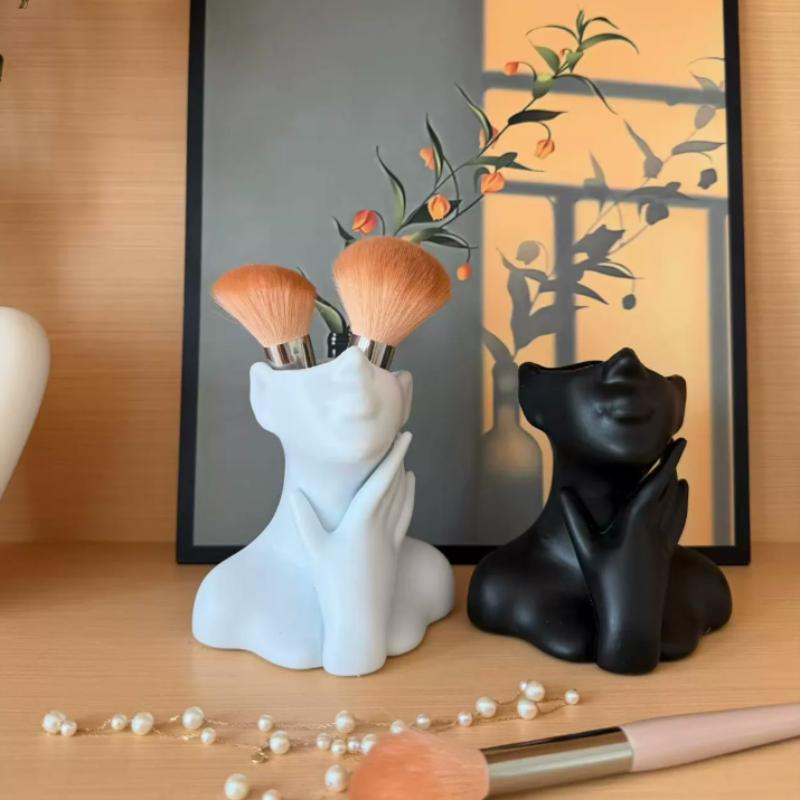 Creative Makeup Brush Holder Human Face Art Desktop Decoration Large Capacity Pencil Holders Storage Organizer Flower Vase Home