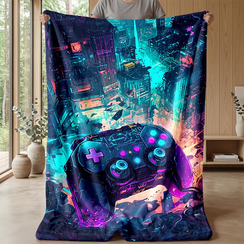 Cyberpunk Game Controller Blanket Personalized Name Flannel Blanket Soft Cozy Plush Throw for Sofa Bed Lightweight Home Decor