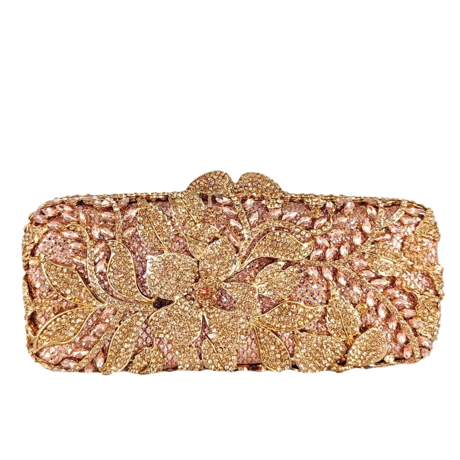 

Boutique De FGG Blue Women Flower Rhinestone Minaudiere Evening Bags Wedding Party Dinner Crystal Clutch Purses and Handbags Mini