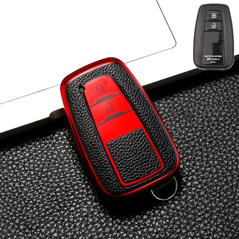 Funda de llave de control remoto para coche estilo cuero Fob para Toyota Prius Camry Corolla CHR C-HR RAV4 Land Cruiser Prado llaveros Accesorios