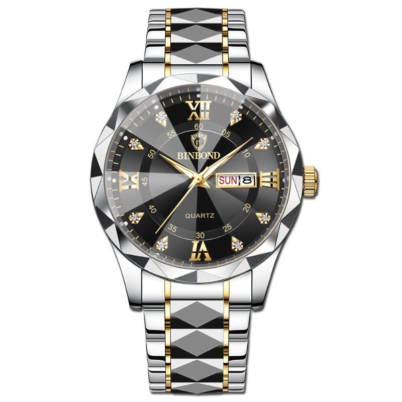 Herrenuhr Wasserdicht Leuchtende Uhr Rhombus Spitze Glas Doppelkalender Trend Freizeit Uhr Herren