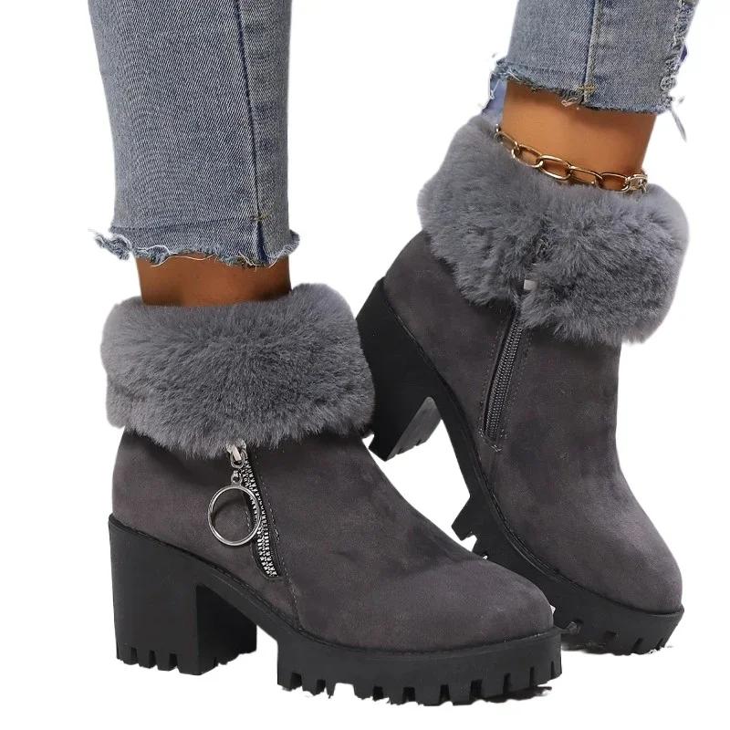Skor för kvinnor 2024 Het försäljning Sidodragkedja Damstövlar Mode Uppvikt kant Vardagsstövlar Kvinnor Vinter Plusstorlek Ankelstövlar