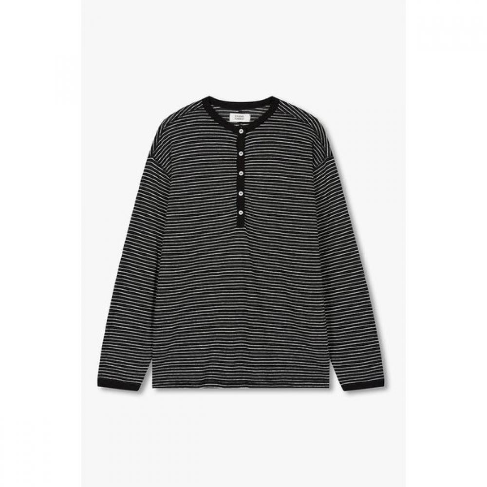 STUDIO TOMBOY Henley Neck STripe Long Sleeve T shirT 9106222221 