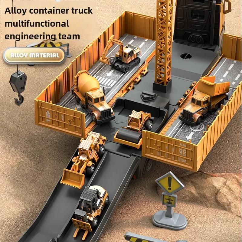 Non-Toxic Children'S Container Truck Alloy Engineering Excavator Crane Trucks Set Storage Toy Car Model Toys For Children Kids Birthday Gifts