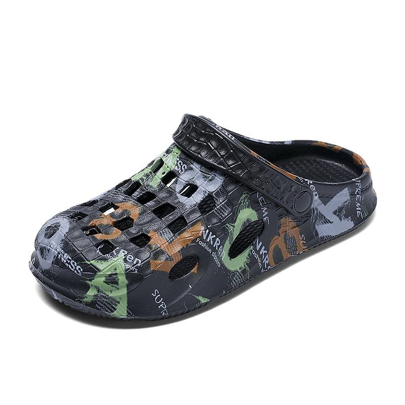 

Men S Casual Hole Shoes Breathable Hollow Bag Head Slippers Printed Non-Slip Outdoor Beach Sandals Men 46 чёрный