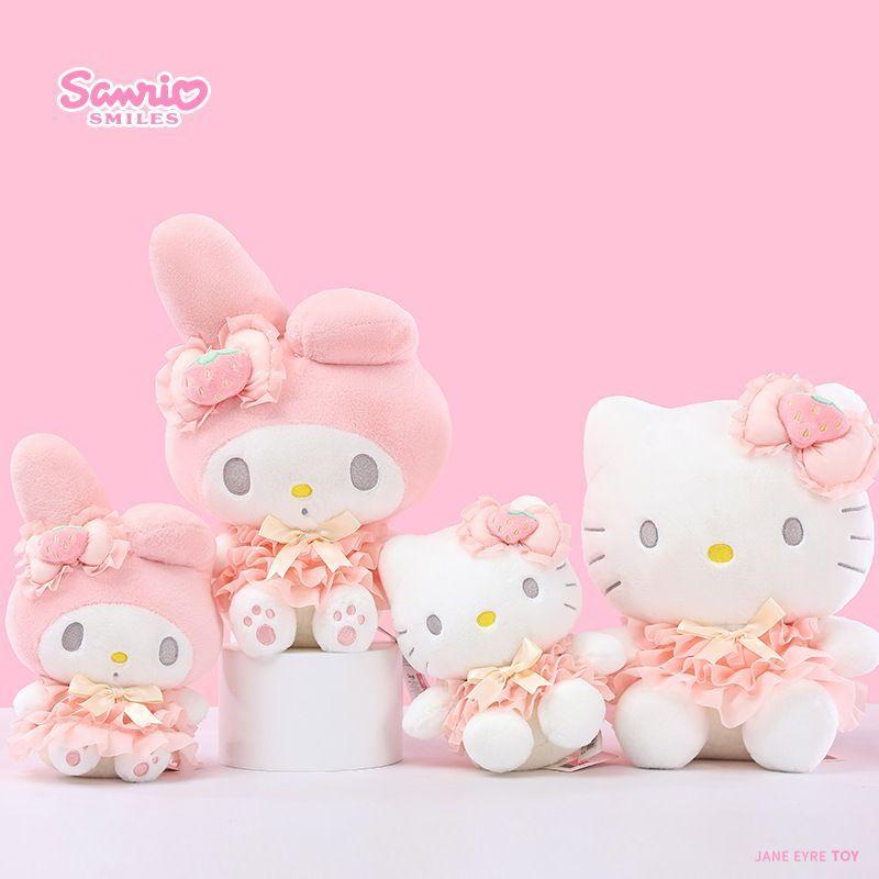 Sanrio Licensed Hello Kitty My Melody Plush Doll Cute Bow Lace Skirt Stuffed Toy Soft Fluffy Cartoon Valentine Gift For Girl Fan