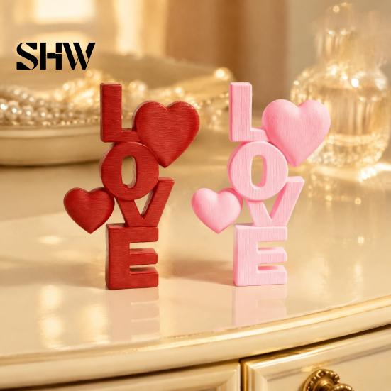 Desktop Love Letter Sculpture 2Pcs 3D Printed Stacked LOVE Ornament with Heart Decor, Romantic Modern Nordic Room Tabletop Sculpture, Decoration