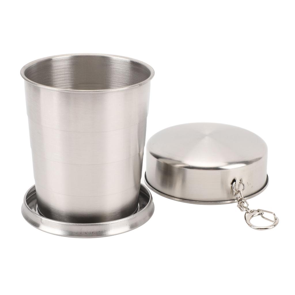 Stainless Steel Collapsible Cup Outdoor Travel Camping Portable Folding Cup with Keychain for Picnic Hiking 250ML